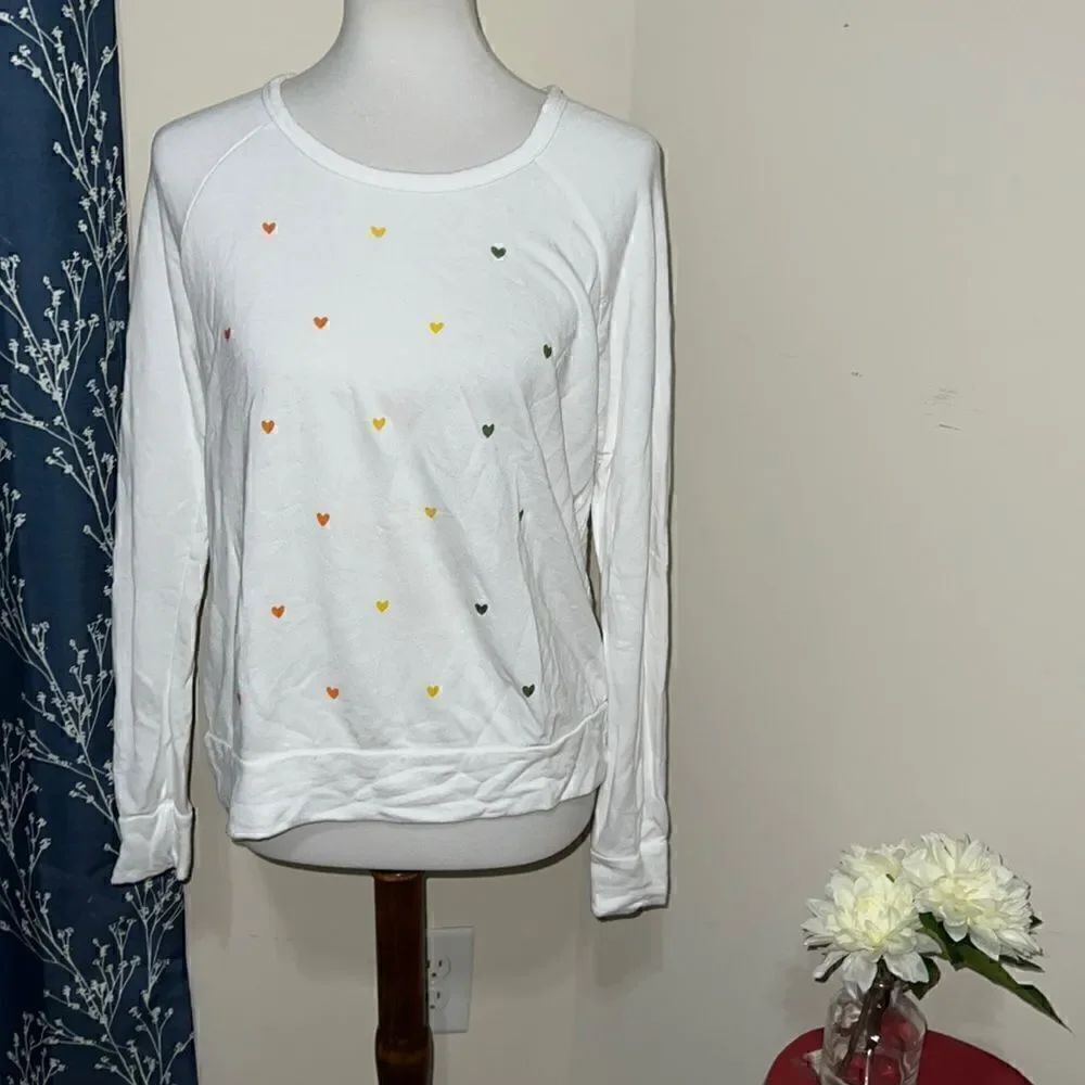 Sundry Rainbow Multi-Color Heart Raglan Sweatshirt High-Low Casual sz 0 X-Small